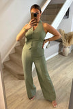 Sage Tailored Halterneck Waistcoat Wide Leg Jumpsuit