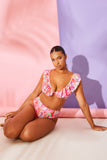 Abstract Print Ruffle Bikini Top
