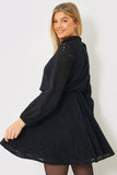 Broderie High Neck Frill Hem Mini Dress