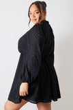 Broderie High Neck Frill Hem Mini Dress