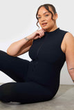 RIBBED SCULPT AND CONTROL ZIP FRONT UNITARD