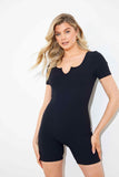 RIBBED SCULPT AND CONTROL NOTCHED NECK SHORT UNITARD
