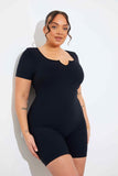 RIBBED SCULPT AND CONTROL NOTCHED NECK SHORT UNITARD