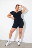 RIBBED SCULPT AND CONTROL NOTCHED NECK SHORT UNITARD