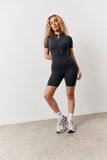 Grey Contour Built-In Bra Short Sleeve Short Leg Half Zip Unitard