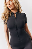Contour Built-In Bra Short Sleeve Short Leg Half Zip Unitard	