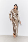 Bronze Liquid Satin Bias Cut Maxi Dress