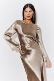 Bronze Liquid Satin Bias Cut Maxi Dress