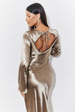 Bronze Liquid Satin Bias Cut Maxi Dress