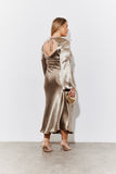 Bronze Liquid Satin Bias Cut Maxi Dress