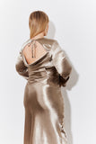 Bronze Liquid Satin Bias Cut Maxi Dress