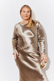 Bronze Liquid Satin Bias Cut Maxi Dress