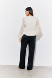 Organza Tie Front Puff Sleeve Top
