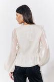 Organza Tie Front Puff Sleeve Top