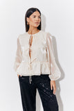 Organza Tie Front Puff Sleeve Top