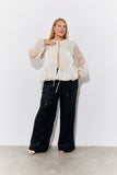 Organza Tie Front Puff Sleeve Top