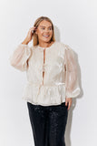 Organza Tie Front Puff Sleeve Top