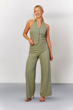 Sage Tailored Halterneck Waistcoat Wide Leg Jumpsuit