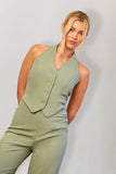 Sage Tailored Halterneck Waistcoat Wide Leg Jumpsuit