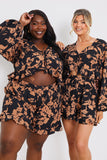 Abstract Floral Frill Floaty Shorts