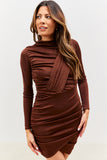 Drape Wrap Long Sleeve Mini Dress