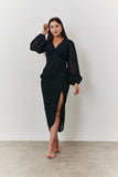 Chiffon Long Sleeve Slit Detail Midi Dress