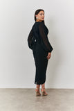 Chiffon Long Sleeve Slit Detail Midi Dress