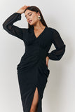 Chiffon Long Sleeve Slit Detail Midi Dress