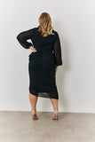 Chiffon Long Sleeve Slit Detail Midi Dress