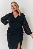 Chiffon Long Sleeve Slit Detail Midi Dress