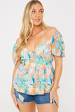 Blurred Floral Wrap Off Shoulder Blouse
