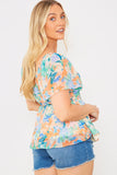 Blurred Floral Wrap Off Shoulder Blouse