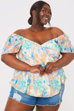 Blurred Floral Wrap Off Shoulder Blouse