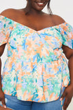 Blurred Floral Wrap Off Shoulder Blouse