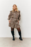 Leopard Satin Shirred Frill Detail Mini Dress