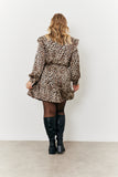 Leopard Satin Shirred Frill Detail Mini Dress
