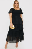 Dobby Shirred Bodice Puff Sleeve Top