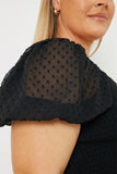 Dobby Shirred Bodice Puff Sleeve Top