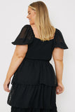 Dobby Shirred Bodice Puff Sleeve Top