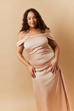 Light Gold Satin Bardot Ruched Maxi Dress