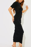 Acetate Slinky Ruched High Neck Midi Dress