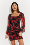 Abstract Print Mesh Mini Dress