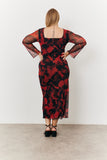 Abstract Print Mesh Open Back Detail Maxi Dress