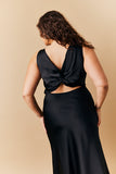 Black Satin Twist Back Maxi Dress