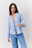 Blue Gingham Tie Front Blouse