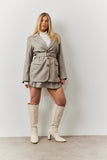 Herringbone Belted Single Breasted Oversized Blazer	