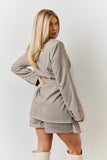 Herringbone Belted Single Breasted Oversized Blazer	