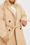 Faux Wool Belted Longline Coat