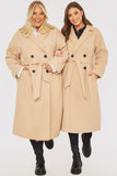 Faux Wool Belted Longline Coat
