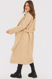 Faux Wool Belted Longline Coat